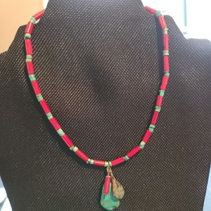Red & Green Turquoise Handcrafted Necklace